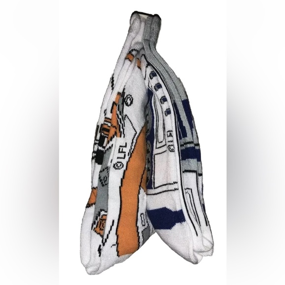 Star Wars R2D2 BB8 Crew Socks 2 Pair Men 6-12 White Blue w Droids  POTF Jedi NEW - Picture 7 of 9